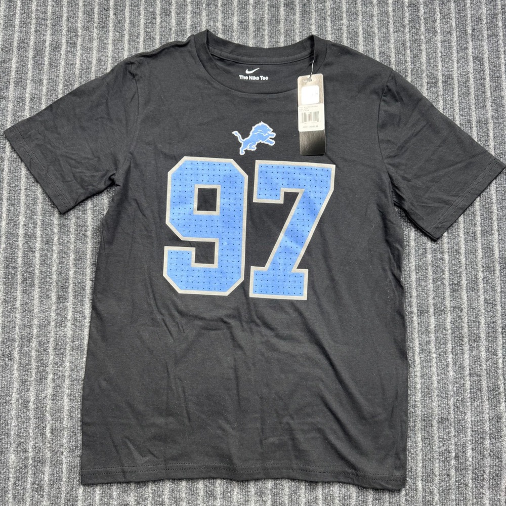 Nike Detroit Lions Aidan Hutchinson Youth L Black New NFL Jersey Tee 97 (2281)